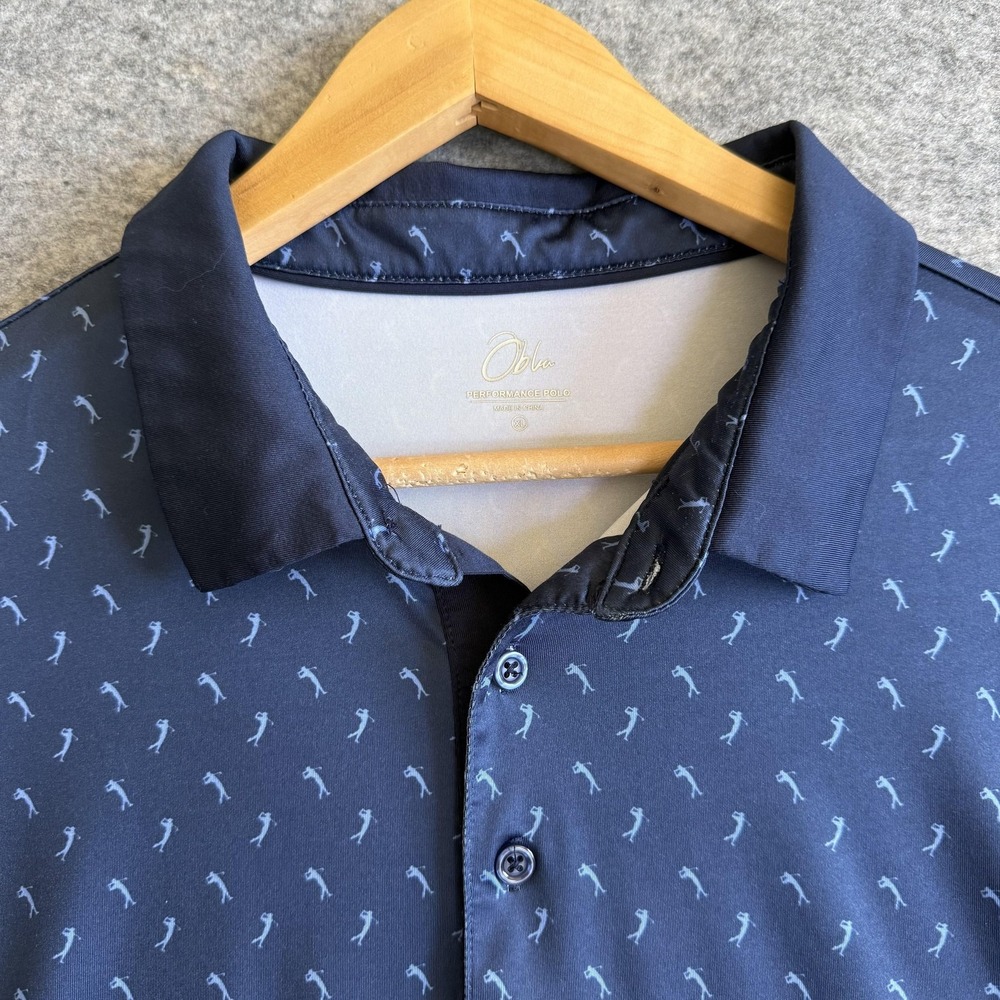 Obla Performance Polo Shirt Mens XL Blue Golfers Print Stretch Golf AOP